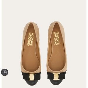 Salvatore Ferragamo Varina Q Quilted Ballet Flats Black Nude Size 9C